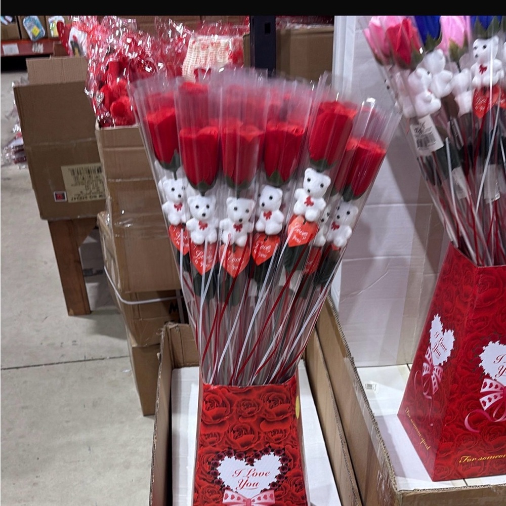 Red Roses with White Teddy Bears Bouquet